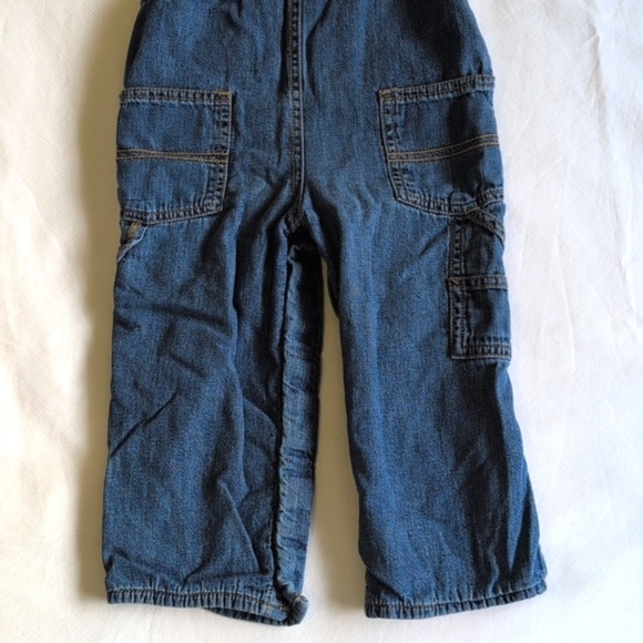 oshkosh b'gosh vestbak fleece lined denim jeans overalls 24 months baby boy - Picture 7 of 7